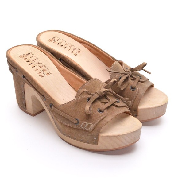 Silvano Sassetti Shoes - Silvano Sassetti Brown Suede Wooden Slides Sandals 39